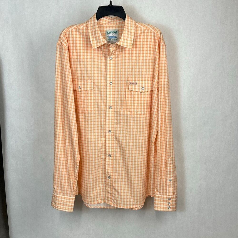 Sendero Provision Co Confluence Tech Shirt Sz XL Orange White Long Sleeve Snap B